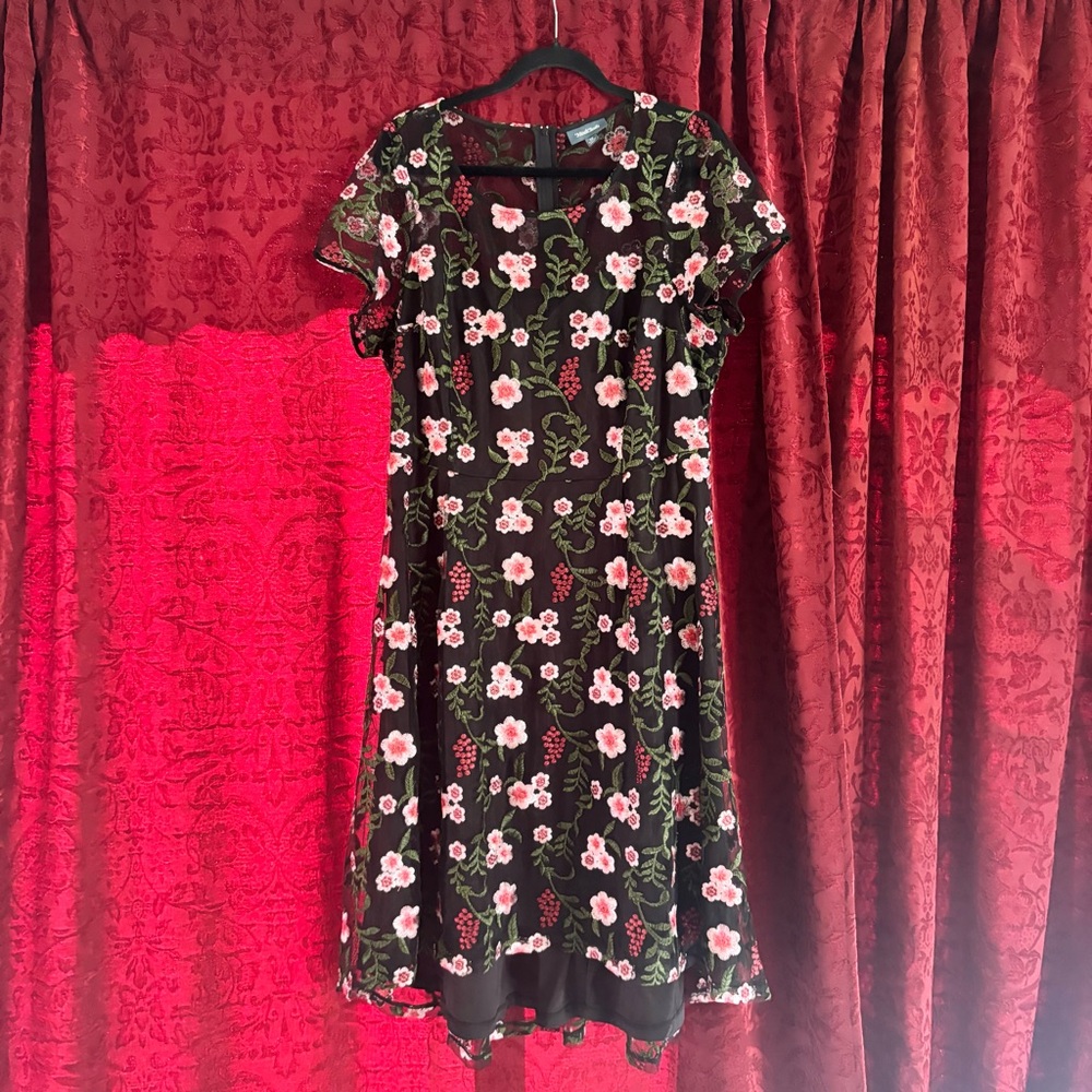 Modcloth Black Dress with Pink Floral Design